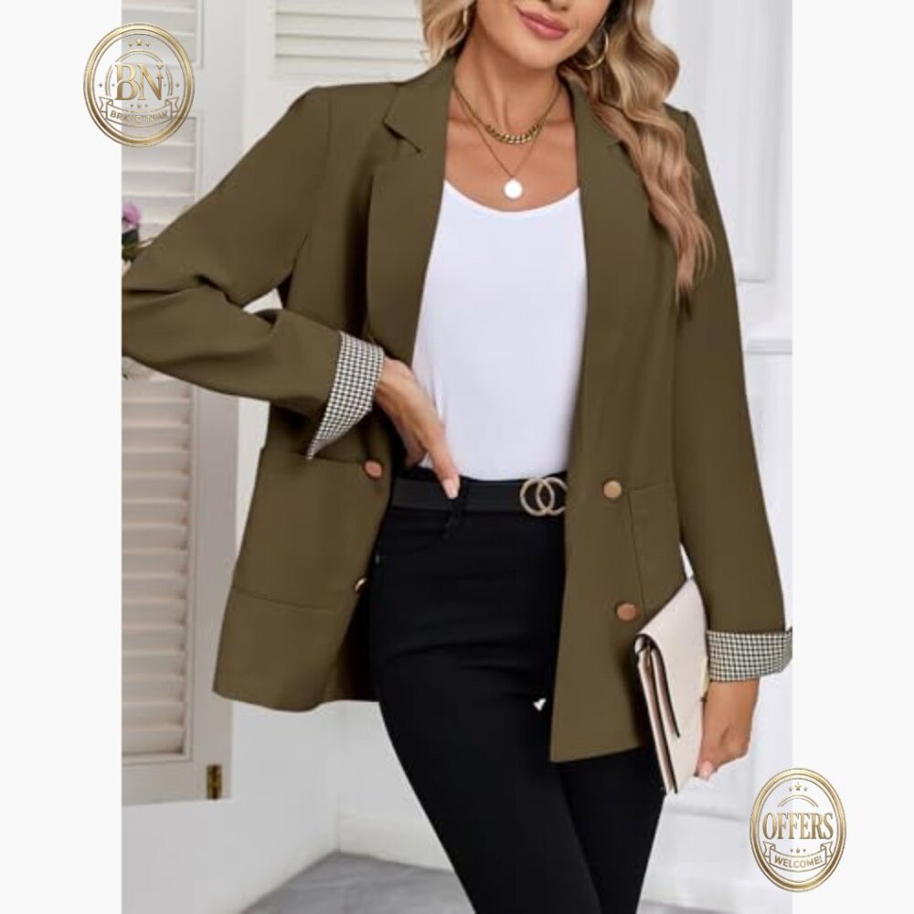 Polyester Plaid Cuff Double Breasted Open Front B… - image 2